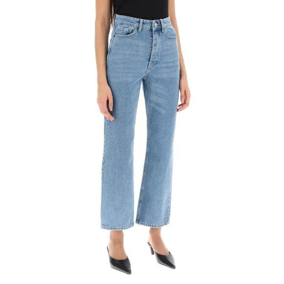 By Malene Birger Milium High Rise / Waist Cropped Blue Jeans in Organic Denim